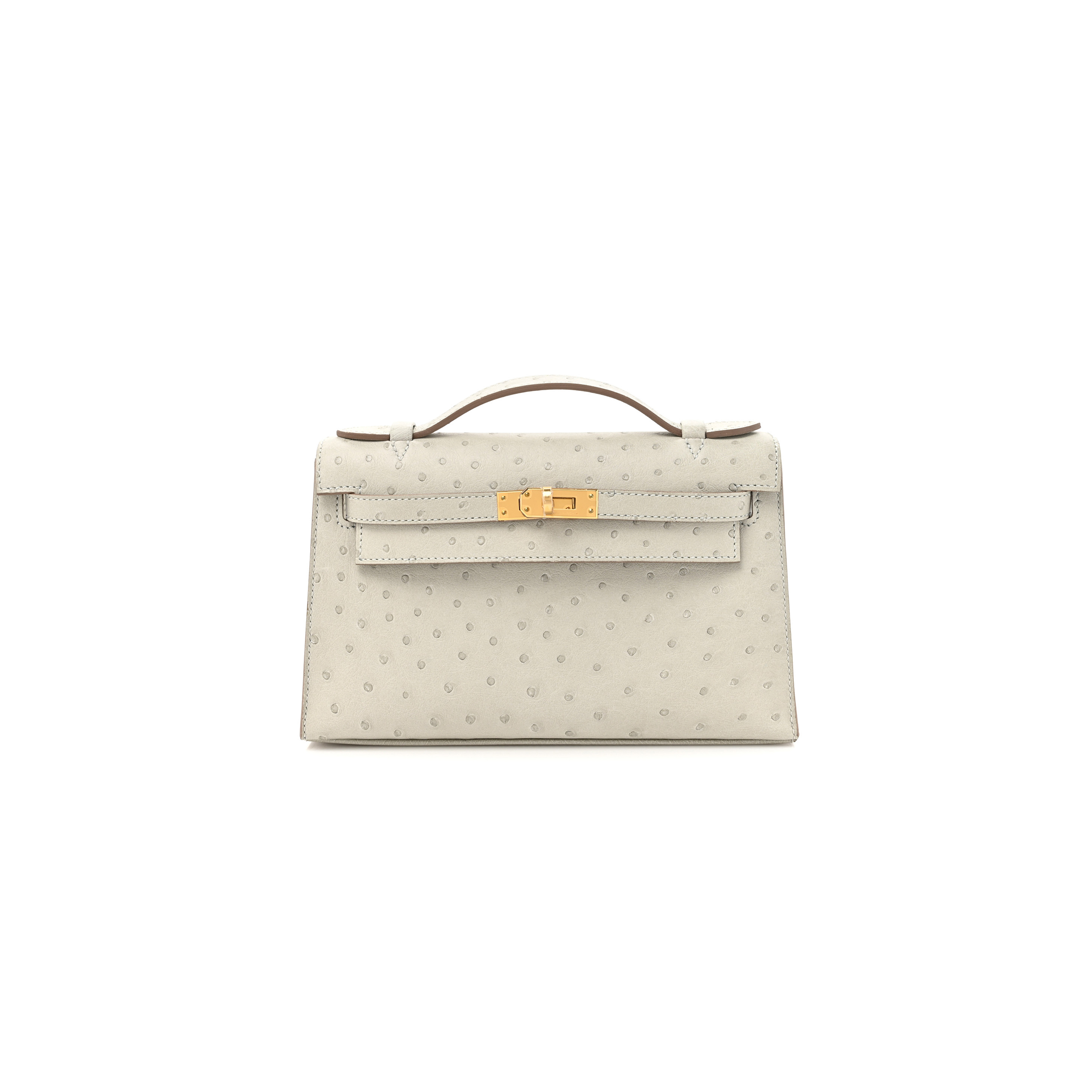 H**mes master ostrich kelly pochette clutch gris perle (22*14*7cm)